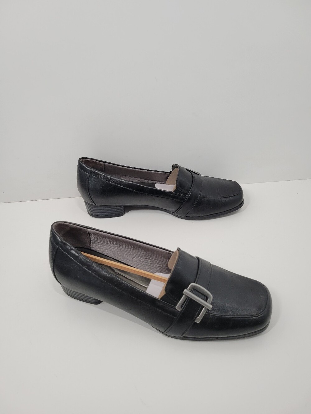 Life Stride Bounty Black Leather Stacked Block Heel Shoes Women Size 8M New - Picture 4 of 6